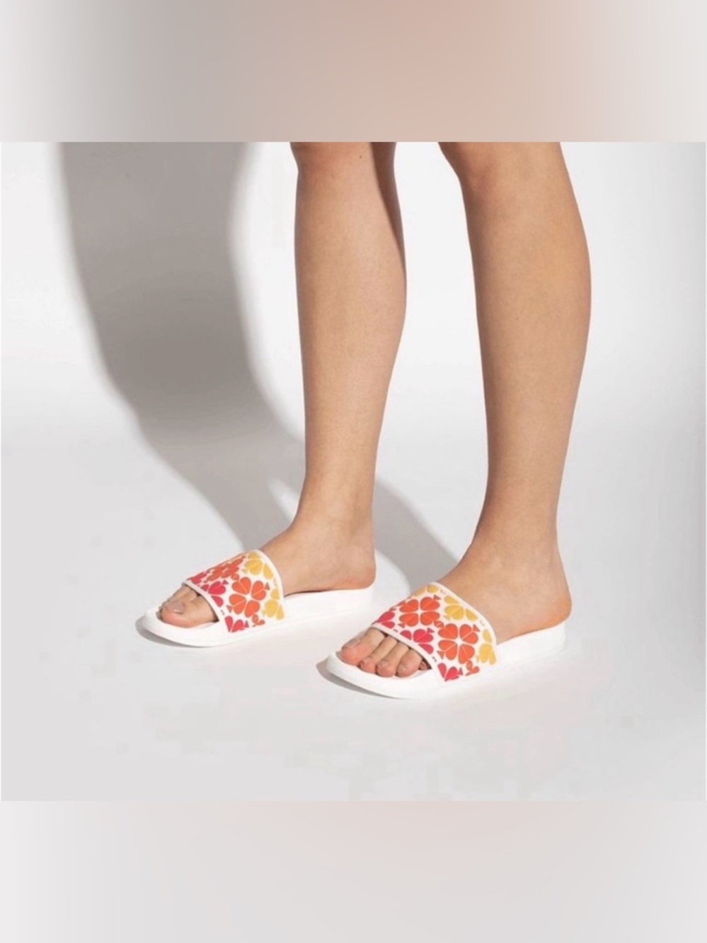 KATE SPADE WOMENS NEW YORK OLYMPIA POOL SLIDES SANDALS WHITE PINK YELLOW OMBRÉ